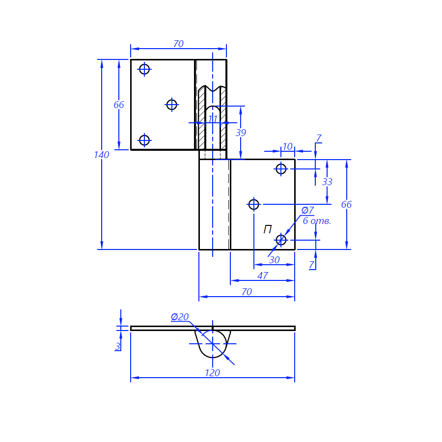 Гаражная петля на площадке Левша 140x20x47 под крепеж, левая.png