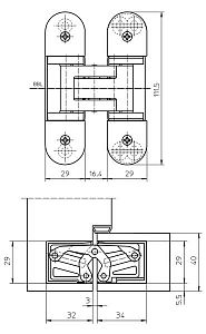 Дверная петля скрытой установки Simonswerk TECTUS TE 303 3D (бронза металлик) до 60кг; ?>