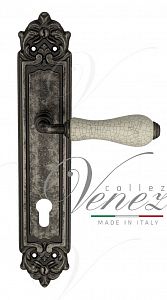 Дверная ручка на планке Venezia Colosseo CYL под цилиндр PL96 (ант. серебро с белой керамикой паутинка); ?>