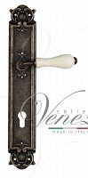 Дверная ручка на планке Venezia Colosseo CYL под цилиндр PL97 (ант. бронза с белой керамикой паутинка)