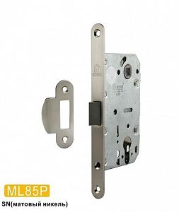 Врезной замок MSM ML85P SN под цилиндр. механизм (матовый никель) с пластиковой бесшумной защелкой; ?>