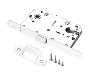 Врезной замок RENZ LB 85 PL White под цилиндр. механизм (белый) с пластиковой бесшумной защелкой; ?>