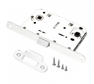 Врезной замок RENZ LB 96 PL White сантехнический (белый) с пластиковой бесшумной защелкой; ?>