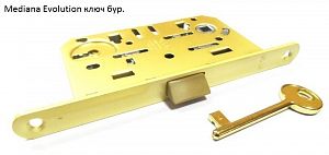 Врезной замок AGB Mediana Evolution под ключ буратино (матовая латунь) без ответной планки; ?>