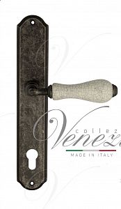 Дверная ручка на планке Venezia Colosseo CYL под цилиндр PL02 (ант. серебро с белой керамикой паутинка); ?>