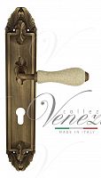 Дверная ручка на планке Venezia Colosseo CYL под цилиндр PL90 (мат. бронза с белой керамикой паутинка)