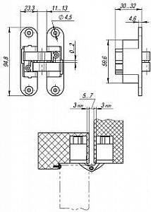 Дверная петля скрытой установки Armadillo мод. Architect 3D-ACH 40 AB (бронза) левая до 40кг; ?>